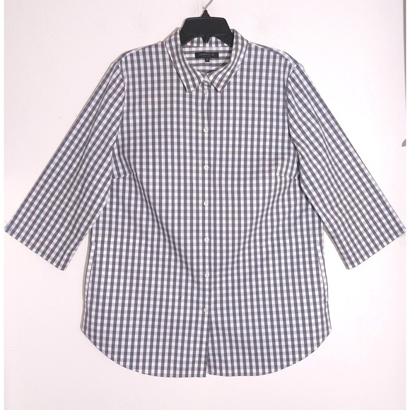 LAFAYETTE 148 NEW YORK Selvage Neck Gingham Check 3/4 Sleeve Blouse Size 2X EUC - Picture 2 of 10